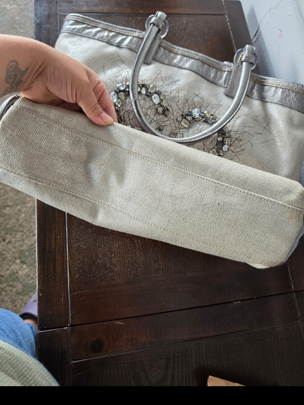 Silver Beaded Tote Bag - - Picture 12 of 12